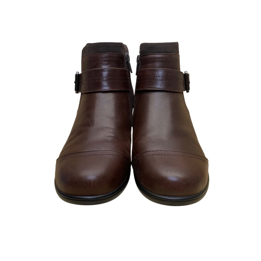 Orthofeet Women’s Brown Leather Buckle Detail Heeled Ankle Boots Size 11M - Picture 2 of 9
